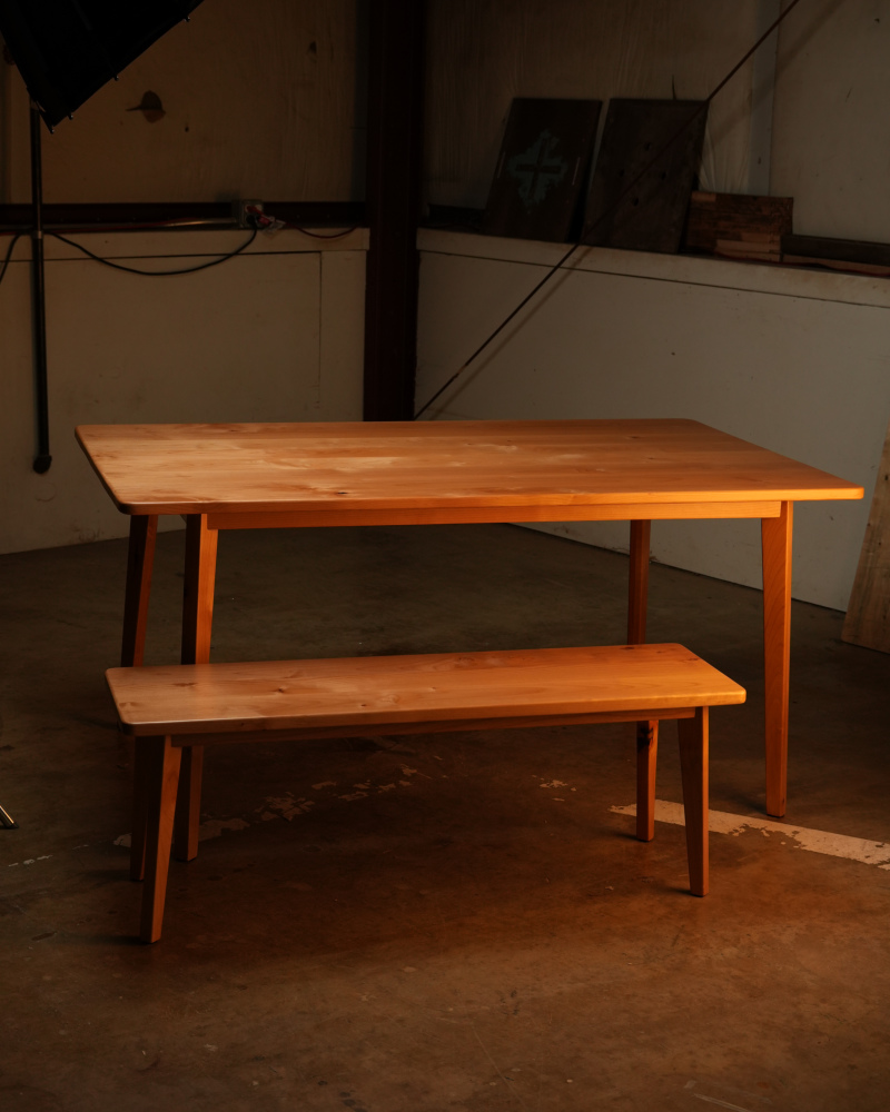 Custom dining table and matching bench after finishing, Fort Collins, CO