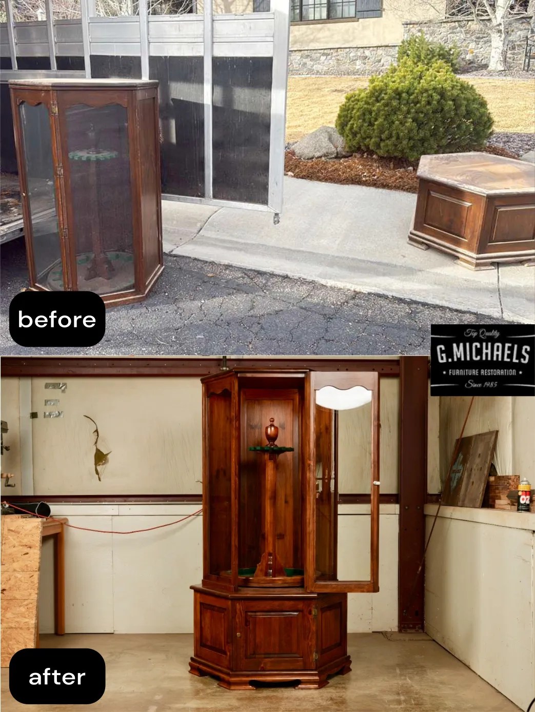 Wood Gun Cabinet Restoration - Before and After Picture