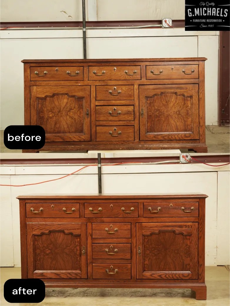 Oak Sideboard Refinishing Project - Before and After
