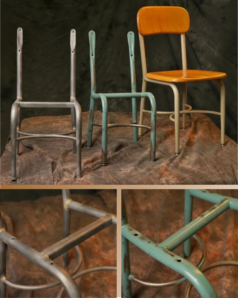 Worn School Chair Metal Legs Before Restoration